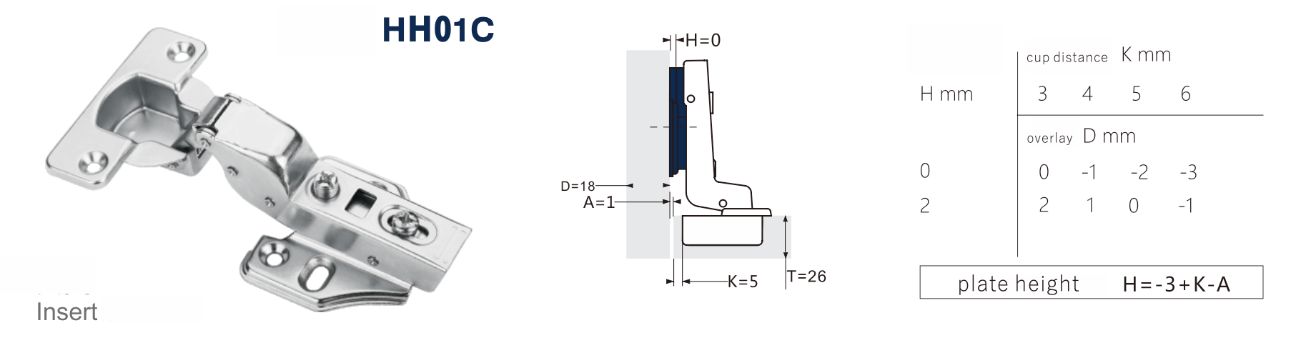 HH01C Two-way hydraulic fixed mounting plate hinge